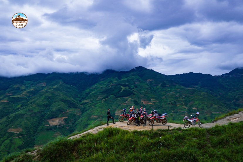 Motorbike touring through foggy mountain passes